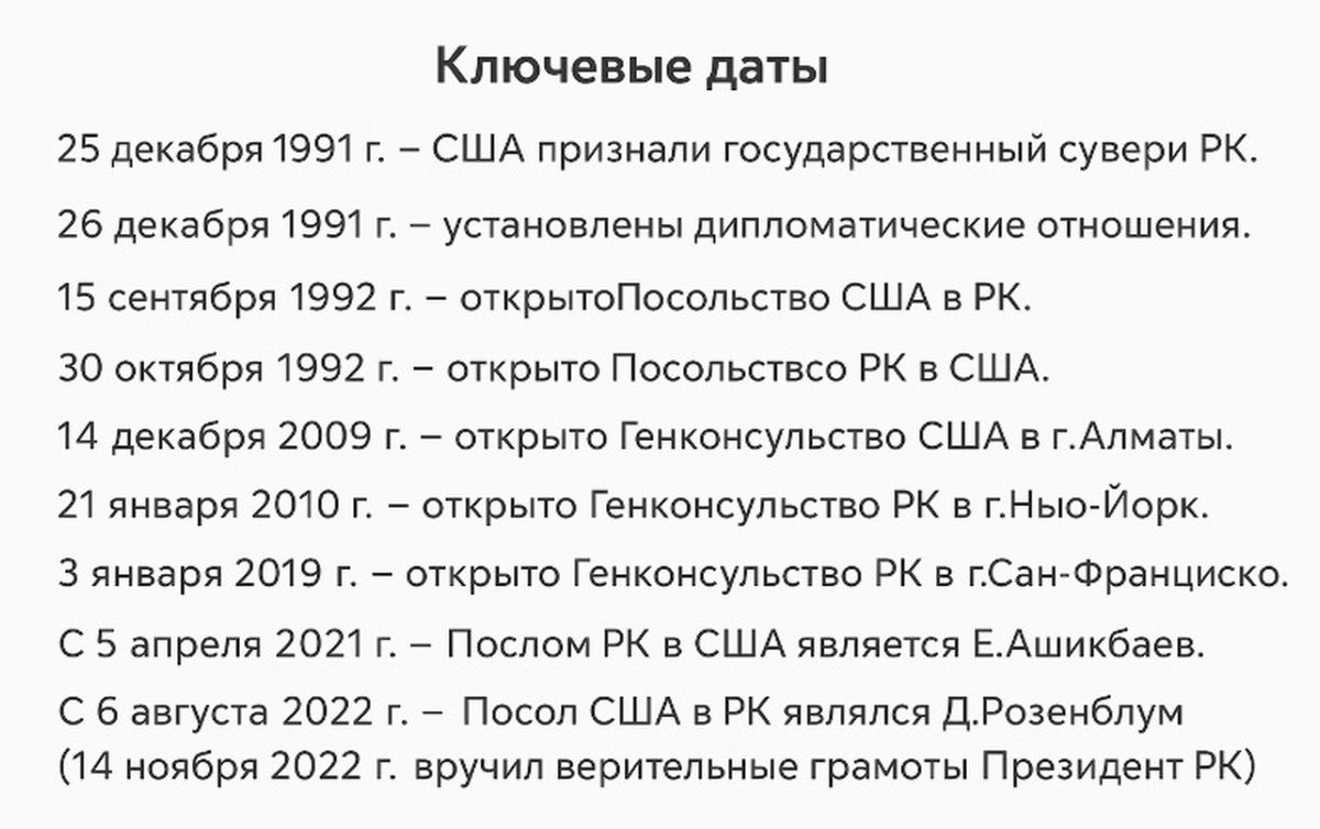 Казахстан и США – ключевые даты