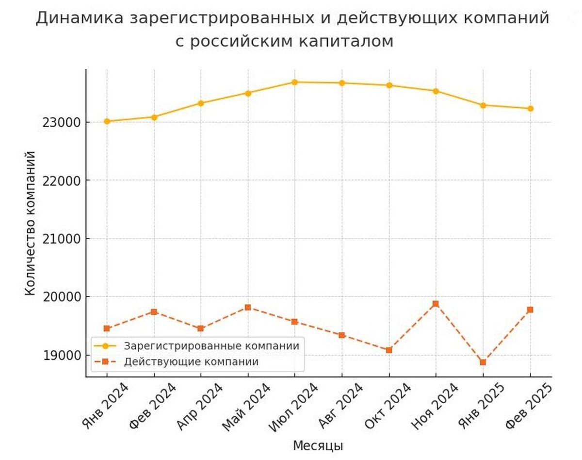 Динамика действующих компаний с  российским капиталом